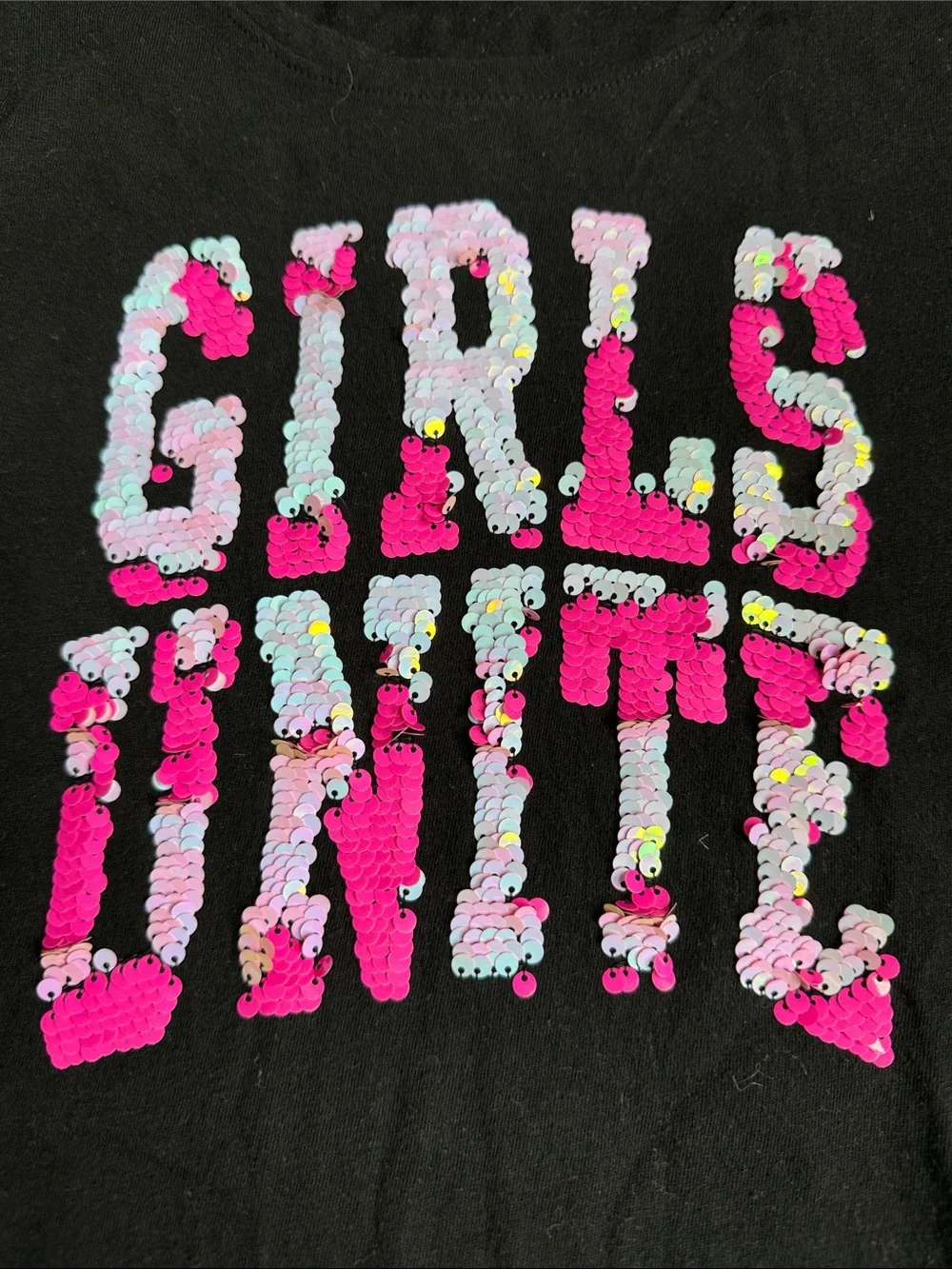 Old navy black flippy sequin “girls unite” tshirt L 10/12